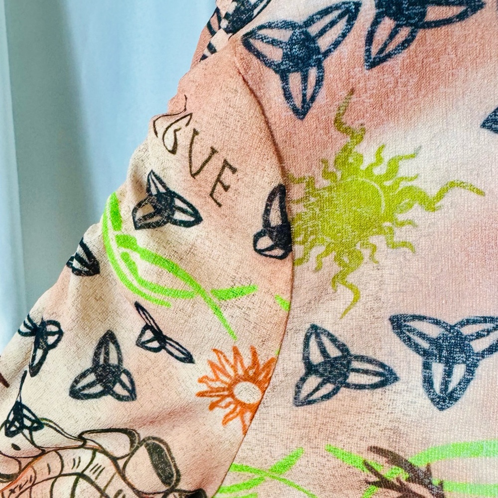 TopShop Peach Stretch Celtic Mythical Tattoo Print Ruched Sleeve Top Petite 12 - Picture 5 of 12